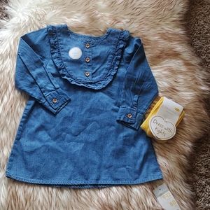 Primark 9-12 Month Jean Dress Yellow Tights NWT